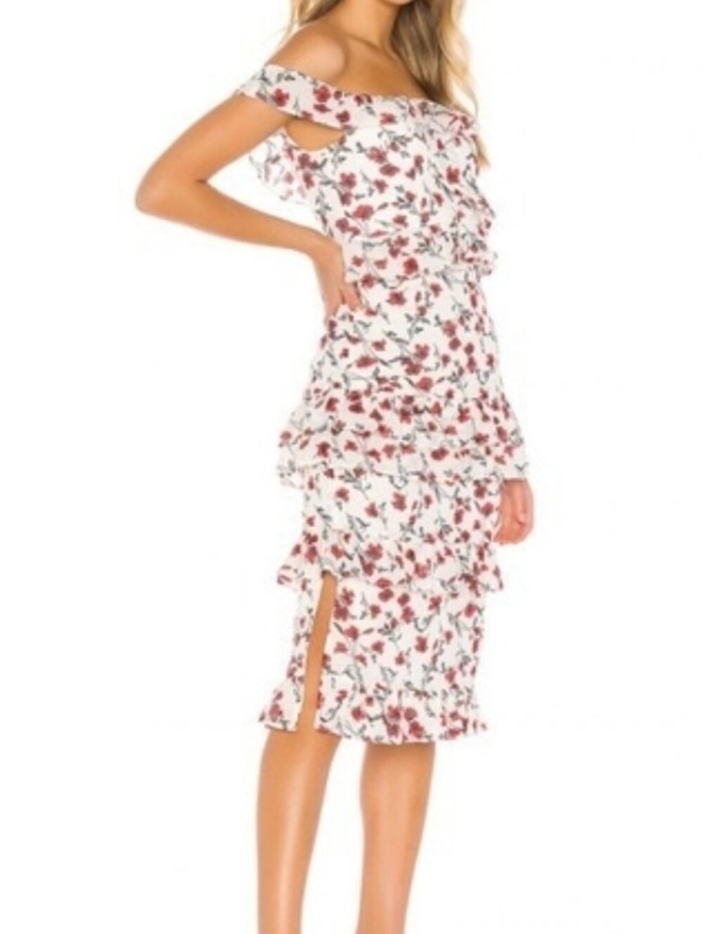 NWT Tularosa OPT Red Floral Petal Ruffle Midi Dress Size S
